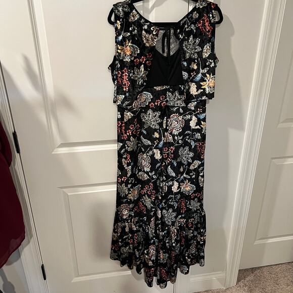 NWT $396 Eva Franco 10 M Velvet Floral Hi Lo Ruffle Maxi Dress - Picture 6 of 8